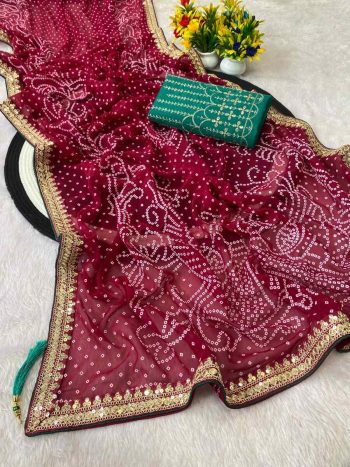 MODERN GEORGETTE CODING SEQUENCE BORDER WORK SAREE WITH UNSTITCHED BLOUSE RANI