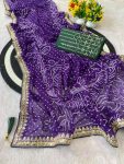 MODERN GEORGETTE CODING SEQUENCE BORDER WORK SAREE WITH UNSTITCHED BLOUSE PURPLE