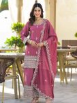 MODERN GEORGETTE EMBROIDERY CODING SEQUENCE WITH REAL MIRROR WORK TOP PALAZZO WITH DUPATTA PINK