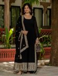 MODERN GEORGETTE EMBROIDERY DIAMOND WORK GOWN WITH DUPATTA BLACK