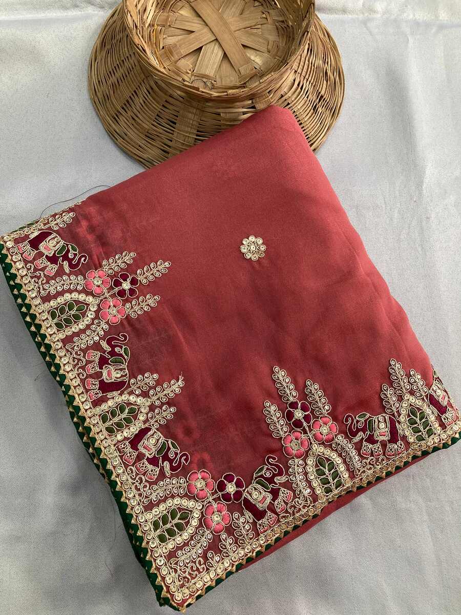 MODERN GEORGETTE EMBROIDERY WITH PIPING BORDER WORK SAREE WITH UNSTITCHED BLOUSE PARTY WEAR WHOLESALE PRICE ETHNIC GARMENT (11)