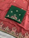 MODERN GEORGETTE EMBROIDERY WITH PIPING BORDER WORK SAREE WITH UNSTITCHED BLOUSE PARTY WEAR WHOLESALE PRICE ETHNIC GARMENT (5)