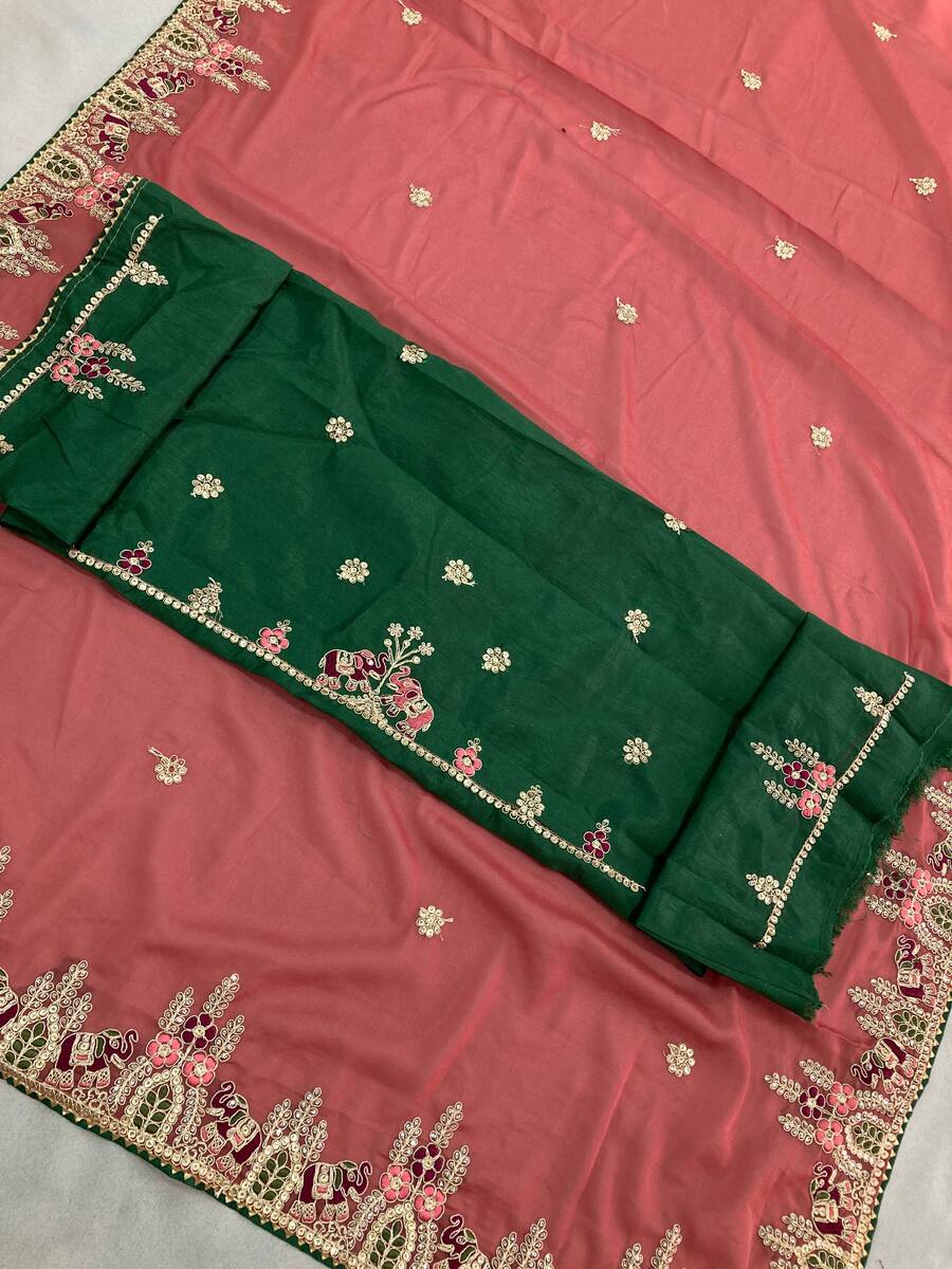 MODERN GEORGETTE EMBROIDERY WITH PIPING BORDER WORK SAREE WITH UNSTITCHED BLOUSE PARTY WEAR WHOLESALE PRICE ETHNIC GARMENT (18)