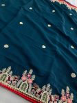 MODERN GEORGETTE EMBROIDERY WITH PIPING BORDER WORK SAREE WITH UNSTITCHED BLOUSE PARTY WEAR WHOLESALE PRICE ETHNIC GARMENT (2)