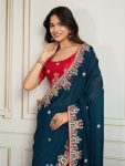 MODERN GEORGETTE EMBROIDERY WITH PIPING BORDER WORK SAREE WITH UNSTITCHED BLOUSE PARTY WEAR WHOLESALE PRICE ETHNIC GARMENT (2)