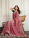 MODERN GEORGETTE EMBROIDERY WITH PIPING BORDER WORK SAREE WITH UNSTITCHED BLOUSE PARTY WEAR WHOLESALE PRICE ETHNIC GARMENT (5)