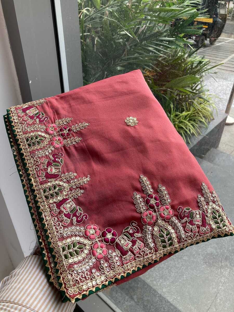 MODERN GEORGETTE EMBROIDERY WITH PIPING BORDER WORK SAREE WITH UNSTITCHED BLOUSE PARTY WEAR WHOLESALE PRICE ETHNIC GARMENT (7)