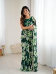 MODERN GEORGETTE PRINTED WITH MIRROR WORK SAREE WITH UNSTITCHED BLOUSE GREEN