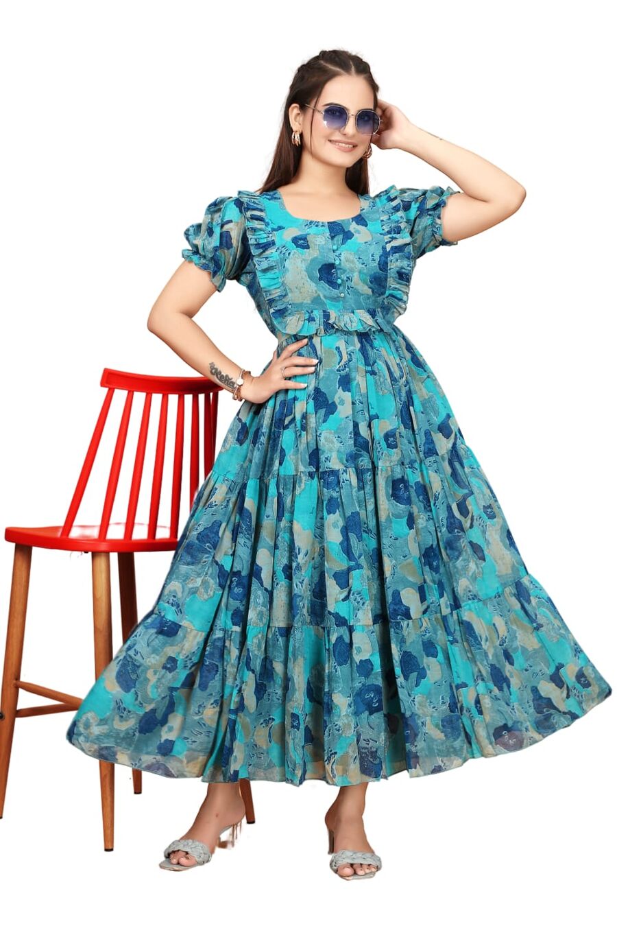 MODERN GEORGETTE PRINTED WORK ONE PEICE DRESS CASUAL WEAR WHOLESALE PRICE ETHNIC GARMENT (19)