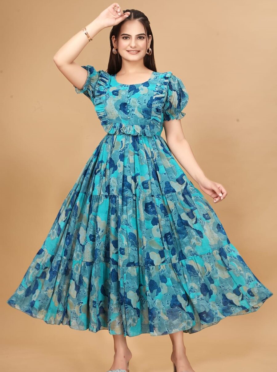 MODERN GEORGETTE PRINTED WORK ONE PEICE DRESS CASUAL WEAR WHOLESALE PRICE ETHNIC GARMENT (20)