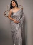 MODERN GEORGETTE SEQUENCE EMBROIDERY WORK SAREE WITH UNSTITCHED BLOUSE GREY
