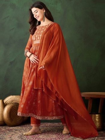 MODERN GEORGETTE SEQUENCE EMBROIDERY WORK TOP BOTTOM WITH DUPATTA ORANGE