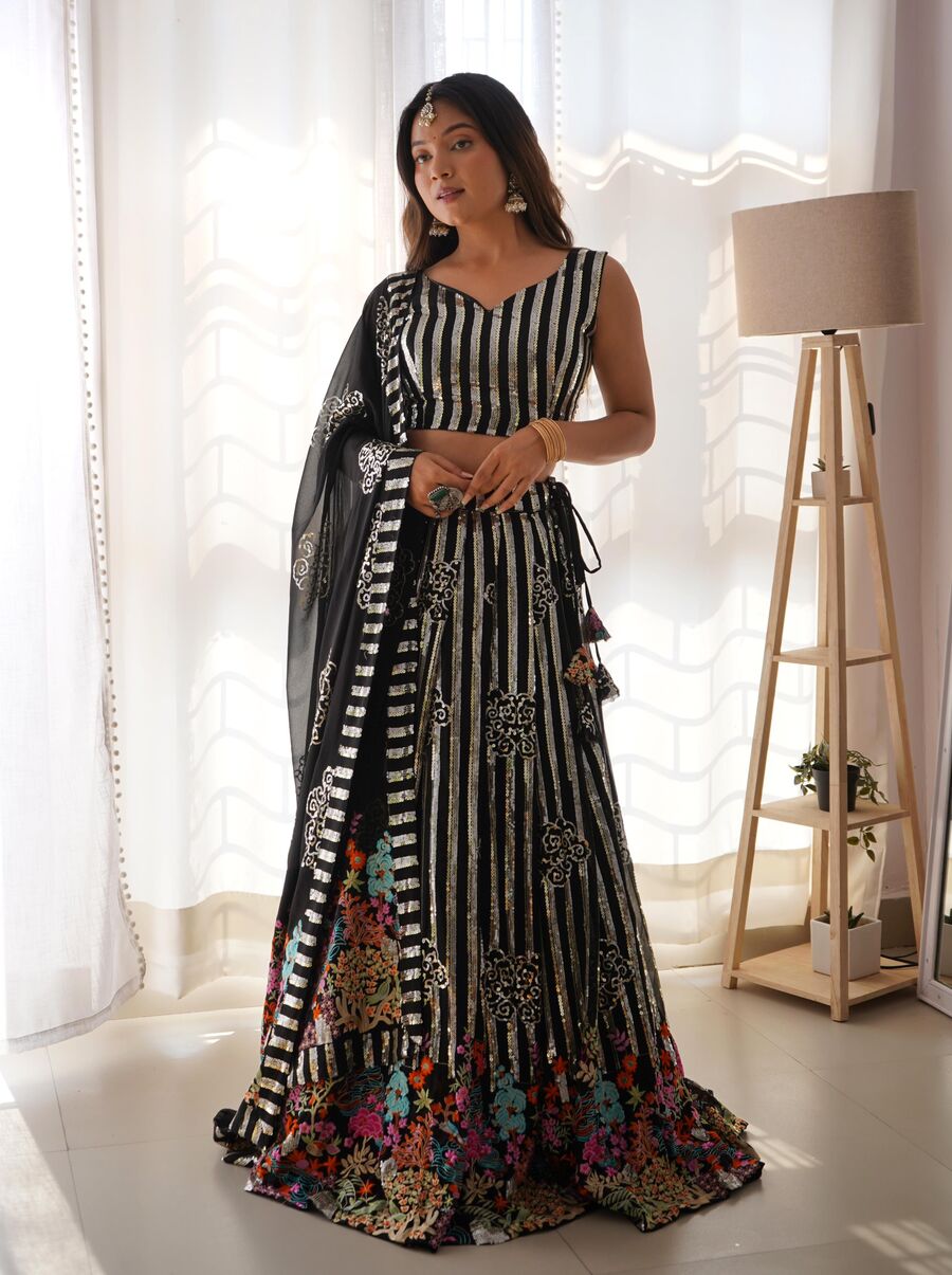 MODERN GEORGETTE THREAD WITH SEQUENCE WORK LEHENGA CHOLI WITH DUPATTA PARTY WEAR WHOLESALE PRICE ETHNIC GARMENT (9)