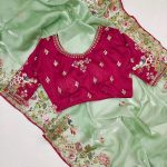 MODERN JIMMY CHOO THREAD EMBROIDERY CODING SEQUENCE SAREE WITH UNSTITCHED BLOUSE PISTA