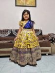 MODERN KANJIVARAM SILK ZARI WEAVING WORK AND EMBROIDERY WORK KID'S LEHENGA CHOLI YELLOW