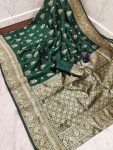 MODERN LICHI SILK BANARASI SAREE WITH UNSTITCHED BLOUSE GREEN