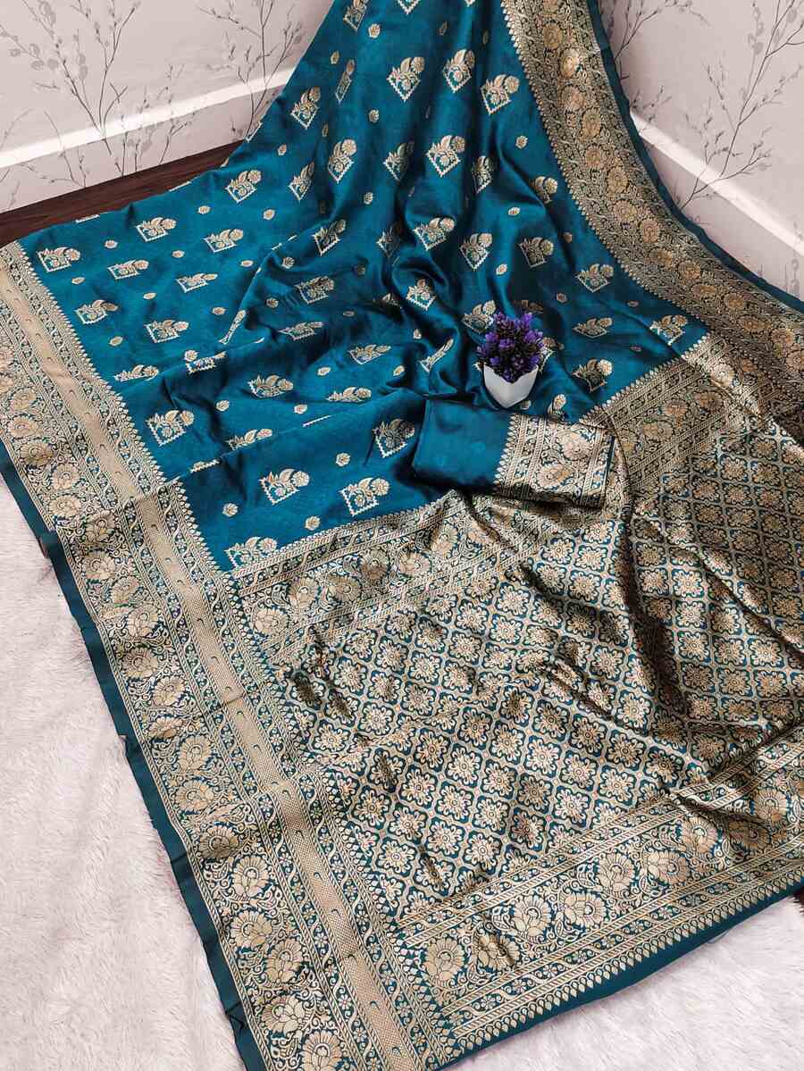 MODERN LICHI SILK BANARASI SAREE WITH UNSTITCHED BLOUSE PARTY WEAR WHOLESALE PRICE ETHNIC GARMENT (6)