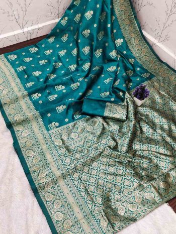 MODERN LICHI SILK BANARASI SAREE WITH UNSTITCHED BLOUSE RAMA