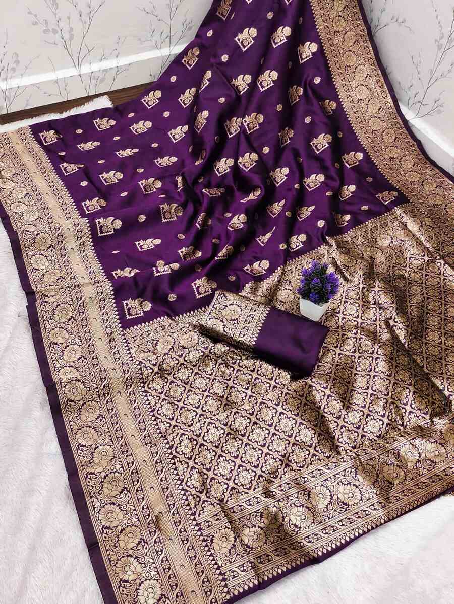 MODERN LICHI SILK BANARASI SAREE WITH UNSTITCHED BLOUSE PARTY WEAR WHOLESALE PRICE ETHNIC GARMENT (9)