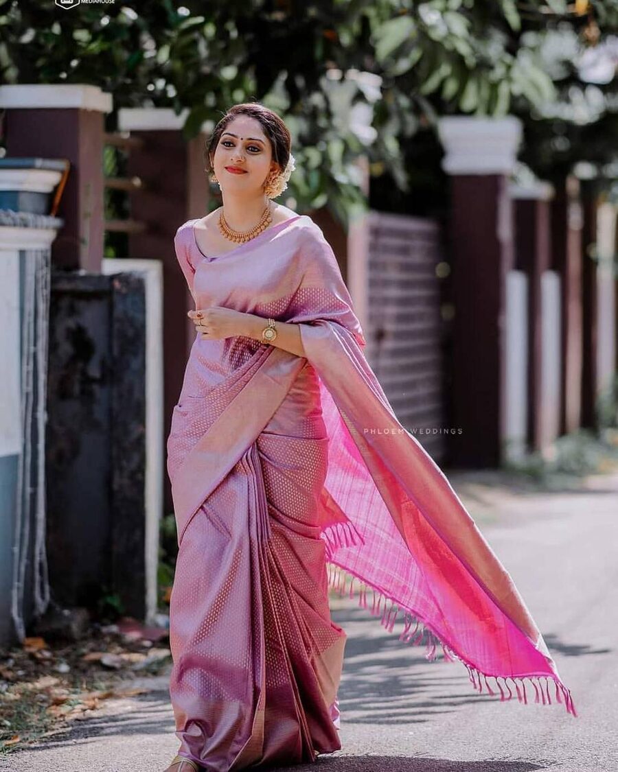 MODERN LICHI SILK JACQUARD WORK SAREE WITH UNSTITCHED BLOUSE FESTIVAL WEAR WHOLESALE PRICE ETHNIC GARMENT (10)