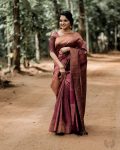 MODERN LICHI SILK JACQUARD WORK SAREE WITH UNSTITCHED BLOUSE BROWN