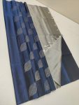 MODERN LICHI SILK JACQUARD WORK SAREE WITH UNSTITCHED BLOUSE NAVY BLUE