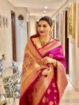 MODERN LICHI SILK JACQUARD WORK SAREE WITH UNSTITCHED BLOUSE PARTY WEAR WHOLESALE PRICE ETHNIC GARMENT (8)