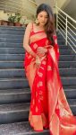 MODERN LICHI SILK JACQUARD WORK SAREE WITH UNSTITCHED BLOUSE RED