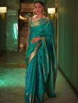 MODERN LICHI SILK JACQUARD WORK SAREE WITH UNSTITCHED BLOUSE RAMA