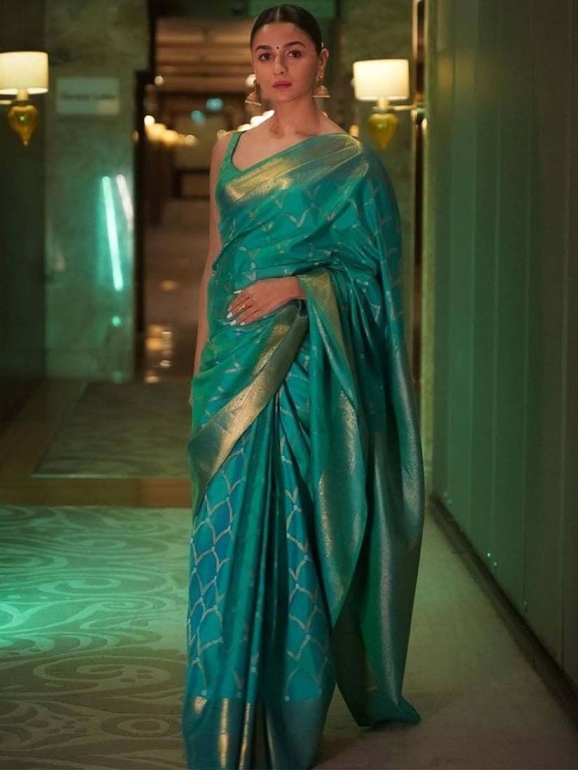 MODERN LICHI SILK JACQUARD WORK SAREE WITH UNSTITCHED BLOUSE PARTY WEAR WHOLESALE PRICE ETHNIC GARMENT (7)