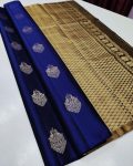 MODERN LICHI SILK JACQUARD WORK SAREE WITH UNSTITCHED BLOUSE BLUE