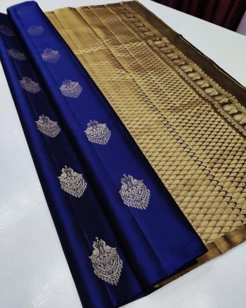 MODERN LICHI SILK JACQUARD WORK SAREE WITH UNSTITCHED BLOUSE BLUE