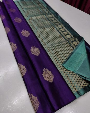 MODERN LICHI SILK JACQUARD WORK SAREE WITH UNSTITCHED BLOUSE PURPLE