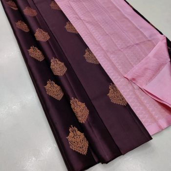 MODERN LICHI SILK JACQUARD WORK SAREE WITH UNSTITCHED BLOUSE BROWN