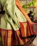 MODERN LICHI SILK JACQUARD WORK SAREE WITH UNSTITCHED BLOUSE WEDDING WEAR WHOLESALE PRICE ETHNIC GARMENT (9)