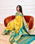 MODERN LICHI SILK JACQUARD WORK SAREE WITH UNSTITCHED BLOUSE WEDDING WEAR WHOLESALE PRICE ETHNIC GARMENT (5)
