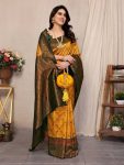 MODERN LICHI SILK ORGANIC BANARASI SAREE WITH UNSTITCHED BLOUSE WEDDING WEAR WHOLESALE PRICE ETHNIC GARMENT (8)