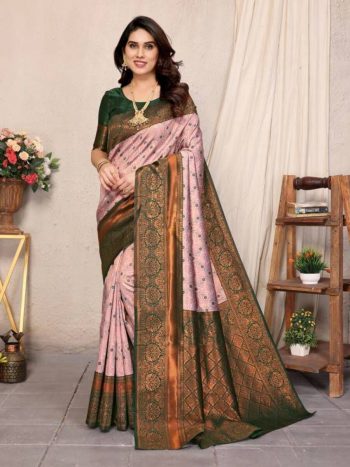 MODERN LICHI SILK ORGANIC BANARASI SAREE WITH UNSTITCHED BLOUSE BABY PINK