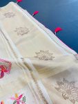 MODERN LILEN COTTON EMBRODERY WORK SAREE WITH UNSTITCHED BLOUSE FESTIVAL WEAR WHOLESALE PRICE ETHNIC GARMENT (27)