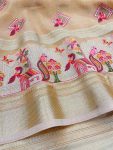 MODERN LILEN COTTON EMBRODERY WORK SAREE WITH UNSTITCHED BLOUSE CREAM