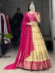 MODERN MARSHMALLOW RICO PRINTED WITH CONTRAST WEAVING WORK  LEHENGA CHOLI WITH DUPATTA RANI