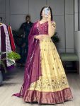MODERN MARSHMALLOW RICO PRINTED WITH CONTRAST WEAVING WORK LEHENGA CHOLI WITH DUPATTA WEDDING WEAR WHOLESALE PRICE ETHNIC GARMENT (23)