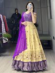 MODERN MARSHMALLOW RICO PRINTED WITH CONTRAST WEAVING WORK  LEHENGA CHOLI WITH DUPATTA PURPLE
