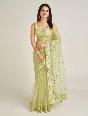 MODERN NET SEQUENCE & DORI WORK SAREE WITH UNSTITCHED BLOUSE PISTA
