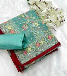 MODERN ORGANZA SILK EMBROIDERY SEQUENCE THREAD WORK SAREE WITH UNSTITCHED BLOUSE WEDDING WEAR WHOLESALE PRICE ETHNIC GARMENT (4)