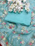 MODERN ORGANZA SILK EMBROIDERY SEQUENCE THREAD WORK SAREE WITH UNSTITCHED BLOUSE WEDDING WEAR WHOLESALE PRICE ETHNIC GARMENT (4)