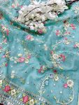 MODERN ORGANZA SILK EMBROIDERY SEQUENCE THREAD WORK SAREE WITH UNSTITCHED BLOUSE WEDDING WEAR WHOLESALE PRICE ETHNIC GARMENT (4)