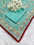 MODERN ORGANZA SILK EMBROIDERY SEQUENCE THREAD WORK SAREE WITH UNSTITCHED BLOUSE WEDDING WEAR WHOLESALE PRICE ETHNIC GARMENT (4)