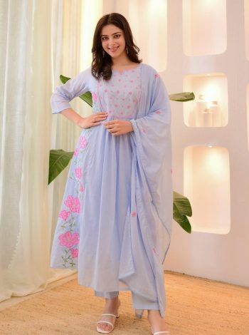 MODERN PARAMPARA SILK EMBROIDERY WORK TOP BOTTOM WITH DUPATTA LAVENDER