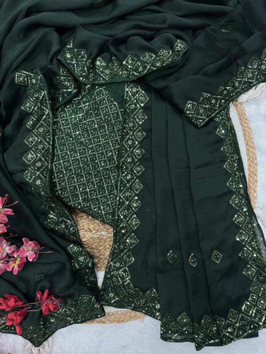 MODERN RANGOLI SILK SEQUENCE EMBROIDERY WORK SAREE WITH UNSTITCHED BLOUSE PARTY WEAR WHOLESALE PRICE ETHNIC GARMENT (12)